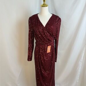 Ivy City Co Red Sequin Long Sleeve Dress